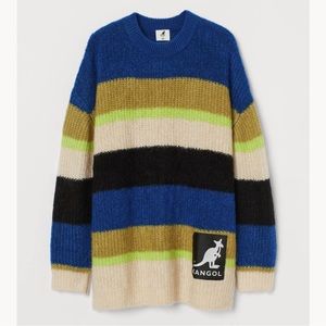 Kangol x H&M Womens Oversized Blue Green Striped Sweater Soft Knit Size XS small